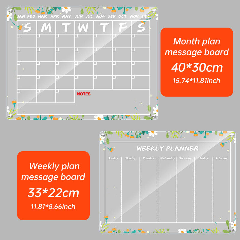 Acrylic message board magnetic refrigerator sticker household erasable calendar transparent note display board