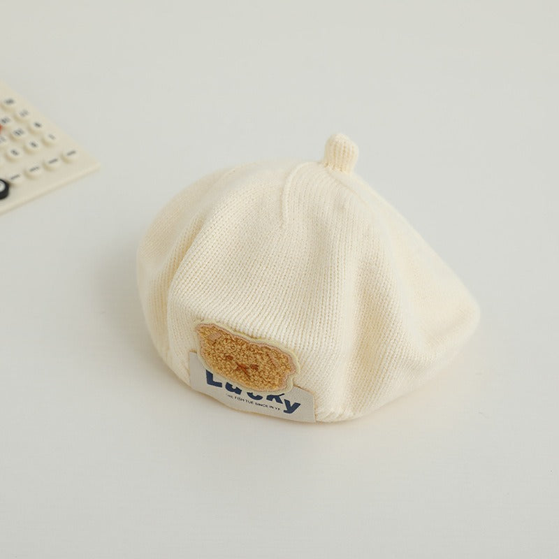 Children Spring and Autumn Beret Baby Cute Bear Hat Korean Version Male and Female Baby Corduroy Painter Hat