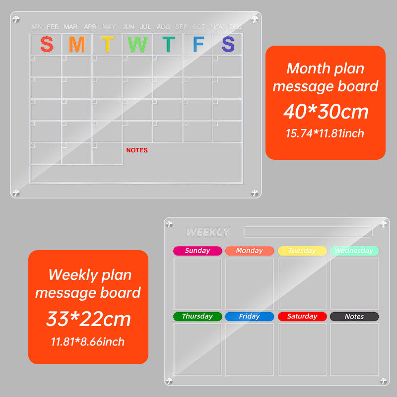 Acrylic message board magnetic refrigerator sticker household erasable calendar transparent note display board