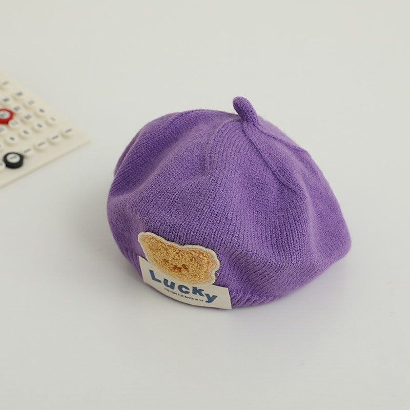 Children Spring and Autumn Beret Baby Cute Bear Hat Korean Version Male and Female Baby Corduroy Painter Hat