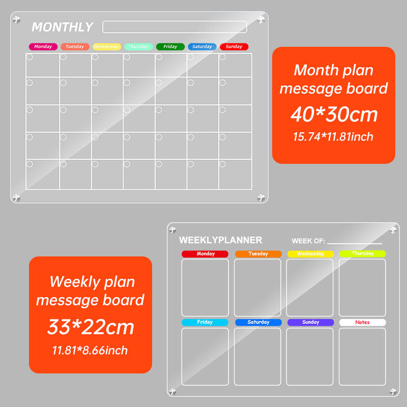 Acrylic message board magnetic refrigerator sticker household erasable calendar transparent note display board