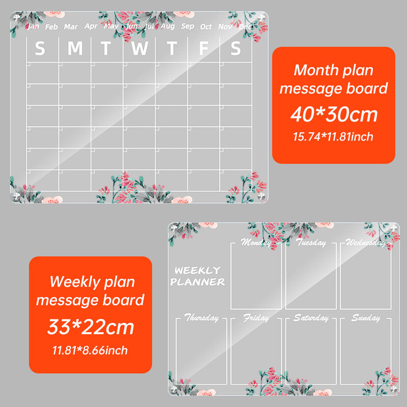 Acrylic message board magnetic refrigerator sticker household erasable calendar transparent note display board