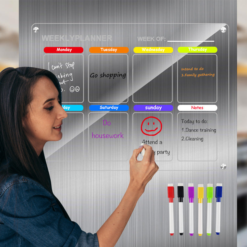 Acrylic message board magnetic refrigerator sticker household erasable calendar transparent note display board