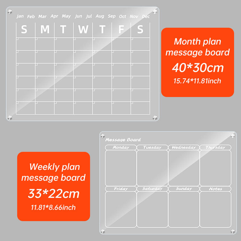 Acrylic message board magnetic refrigerator sticker household erasable calendar transparent note display board
